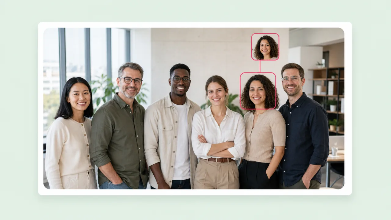 Add the person who missed the shoot. Fliki AI head swap for Team photos.