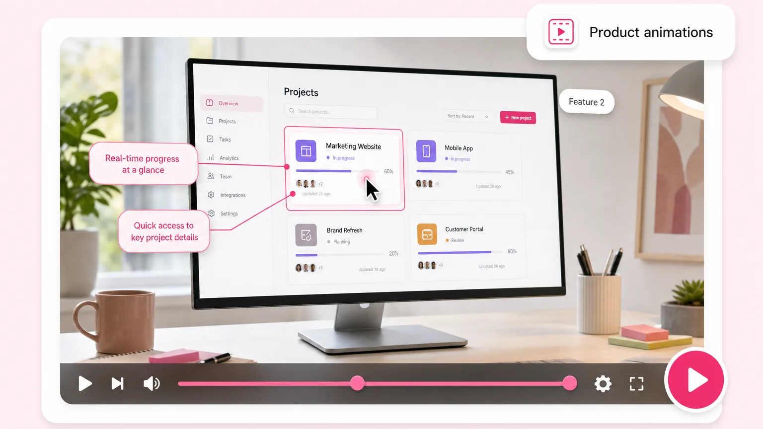 Product feature animations. Fliki AI motion graphics generator for Product animations.