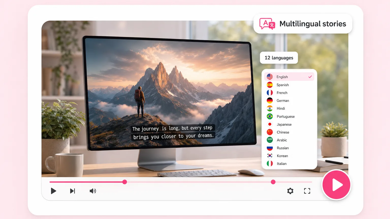 Story videos in every language you publish in. Fliki AI story video generator for Multilingual stories.