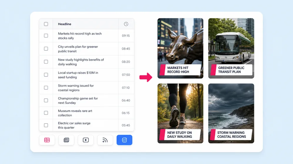 Daily news shorts from CMS feeds. Fliki Bulk video creator for News & publishers.