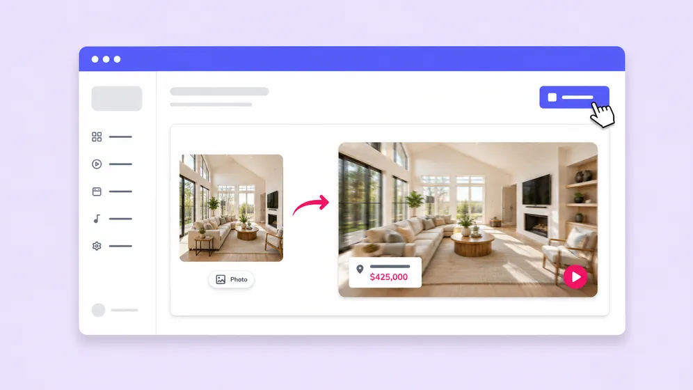 Listing photos to walkthrough video. Fliki Image to video for Real estate & listings.