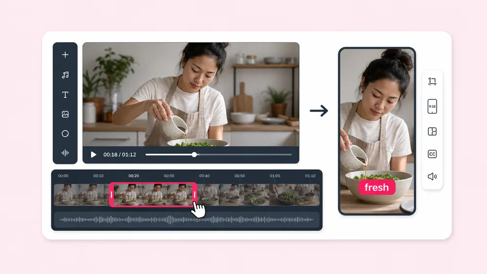 Trim long-form into TikTok and Reels. Fliki Video editor for Short-form social.