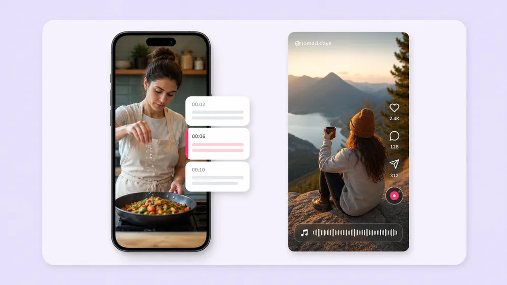 TikTok and Reels with animated word-by-word captions. Fliki Video to text for Social shorts.