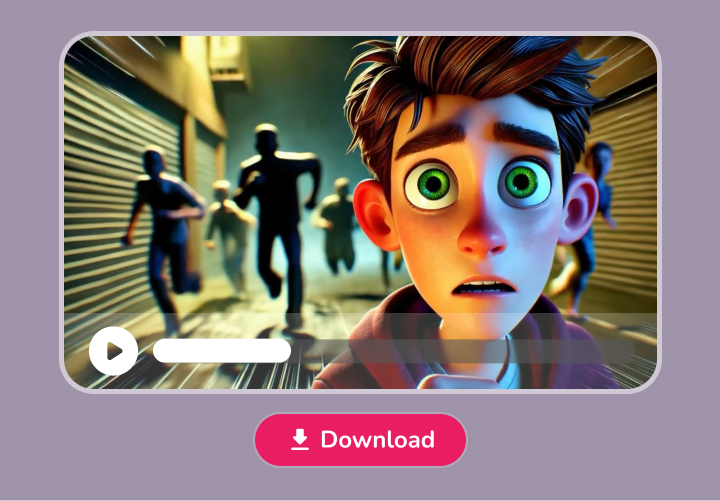 Video player interface with a download button for Fliki's animated movie output