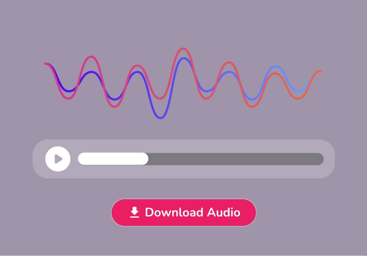 Audio playback interface with download button for AI voice-generated audio
