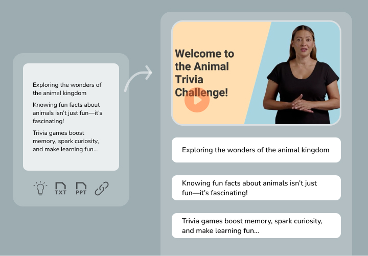 Illustration representing conversion of text into quiz video