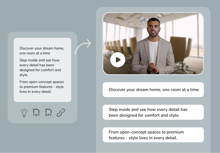 Illustration representing conversion of text into real estate video