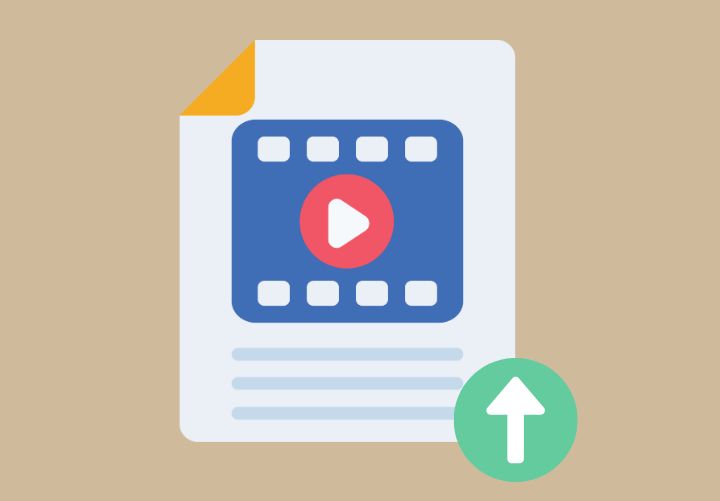 illustration of a video file with an upload icon